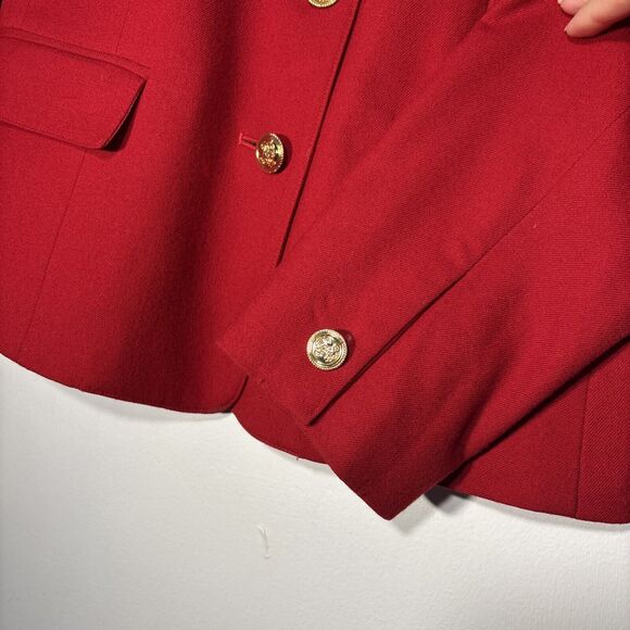 VTG 80's Talbots Womens 100% Wool Red Jacket Blazer Golden Buttons Hong Kong Sz8 - Picture 9 of 14
